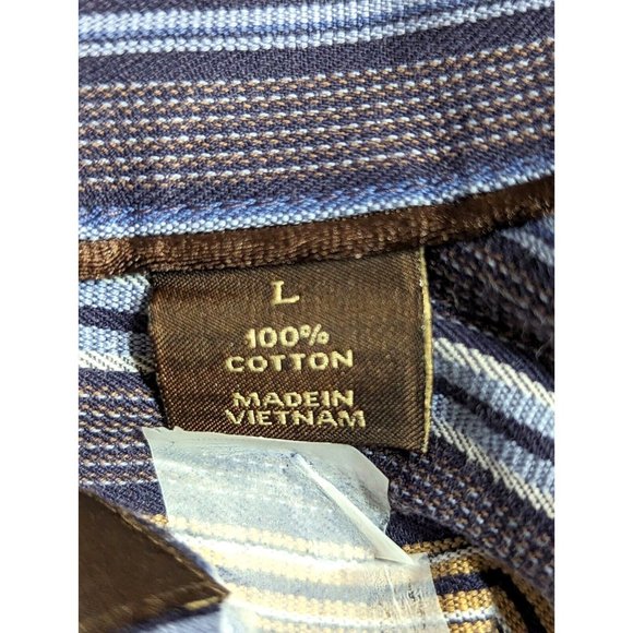 Tasso Elba Button Down Shirt Adult Size Large L Blue Striped  Cotton Mens‎ Up - Picture 9 of 9
